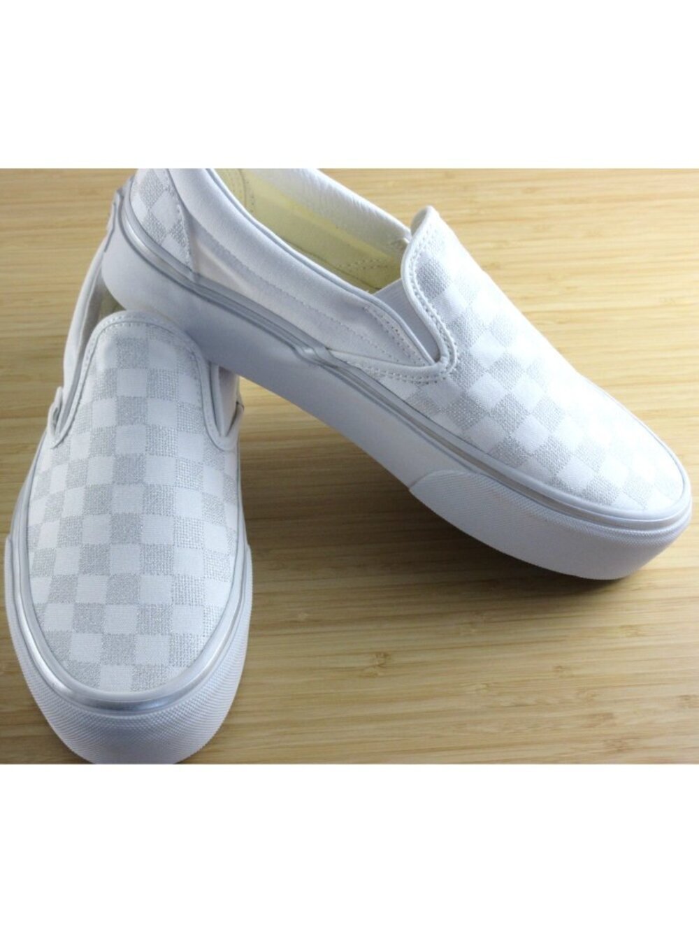 Vans Women's Classic Slip On Platform Metallic Checkerboard Silver Shoes Sizes - Picture 5 of 8